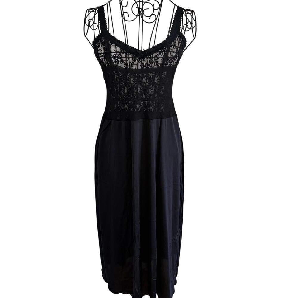 Vintage 70's BestForm Black Stretch Lace Shimmery Nightgown Slip Glam Goth